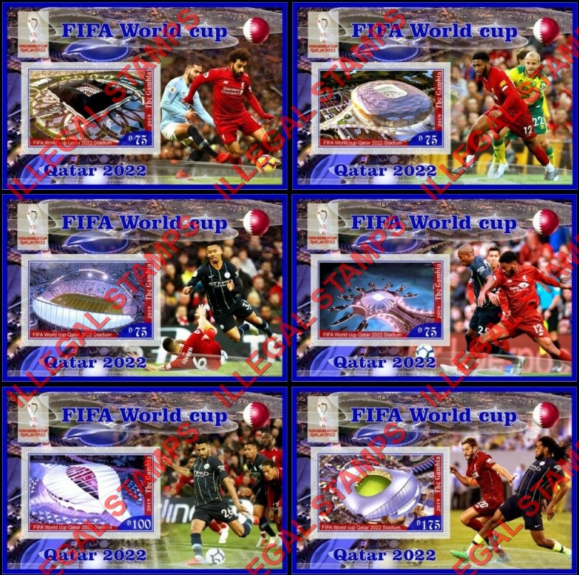 Gambia 2019 Soccer World Cup Qatar 2020 Stadiums Illegal Stamp Souvenir Sheets of 1 Gambia 2019 Soccer World Cup Qatar 2020 Stadiums Illegal Stamp Souvenir Sheets of 1