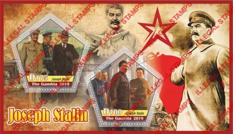Gambia 2019 Joseph Stalin Illegal Stamp Souvenir Sheet of 2 Gambia 2019 Joseph Stalin Illegal Stamp Souvenir Sheet of 2