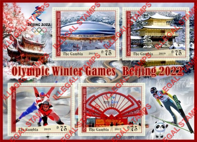 Gambia 2019 Winter Olympic Games in Beijing 2022 Illegal Stamp Souvenir Sheet of 4 Gambia 2019 Winter Olympic Games in Beijing 2022 Illegal Stamp Souvenir Sheet of 4