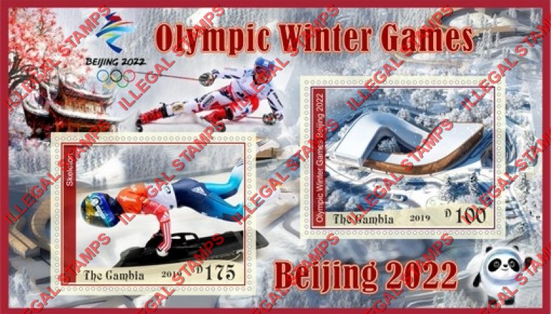 Gambia 2019 Winter Olympic Games in Beijing 2022 Illegal Stamp Souvenir Sheet of 2 Gambia 2019 Winter Olympic Games in Beijing 2022 Illegal Stamp Souvenir Sheet of 2