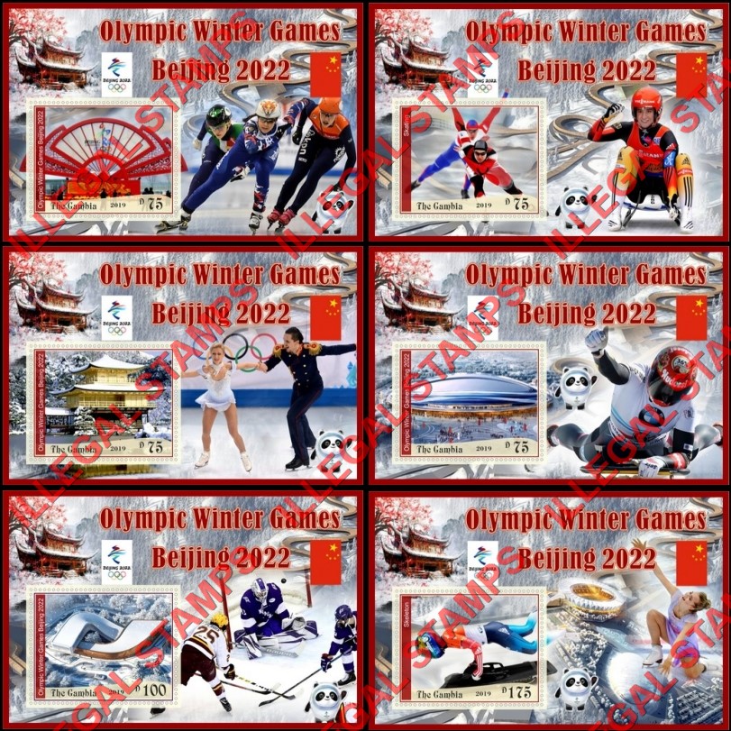 Gambia 2019 Winter Olympic Games in Beijing 2022 Illegal Stamp Souvenir Sheets of 1 Gambia 2019 Winter Olympic Games in Beijing 2022 Illegal Stamp Souvenir Sheets of 1