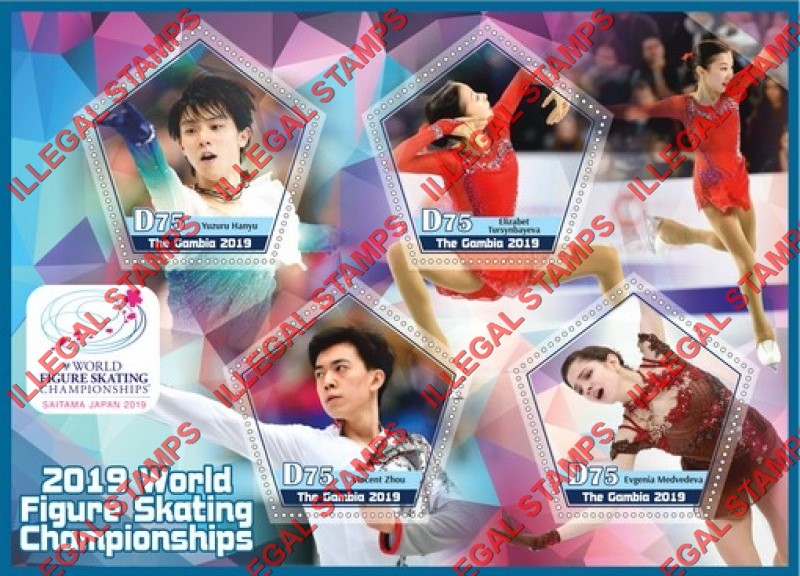 Gambia 2019 World Figure Skating Championships Illegal Stamp Souvenir Sheet of 4 Gambia 2019 World Figure Skating Championships Illegal Stamp Souvenir Sheet of 4