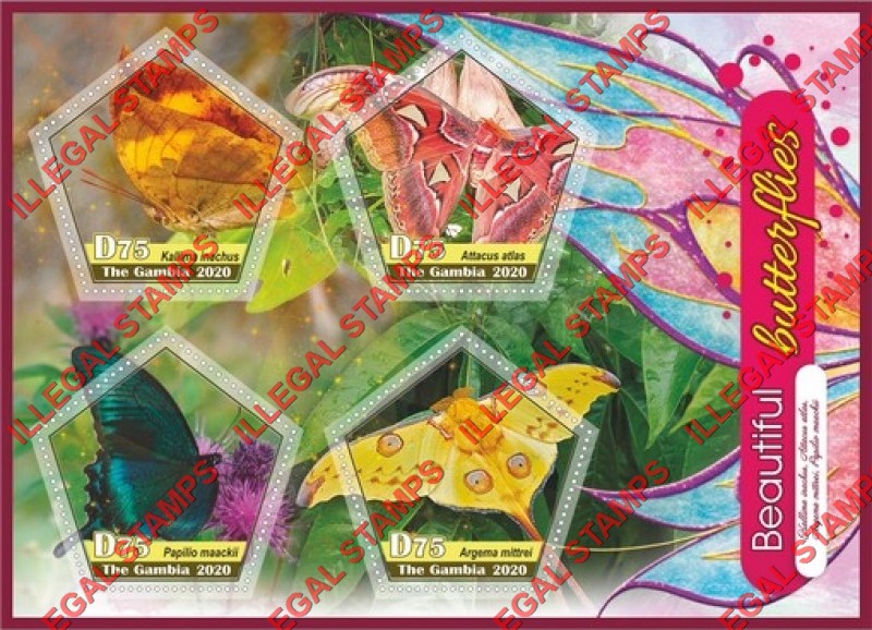 Gambia 2020 Butterflies (different a) Illegal Stamp Souvenir Sheet of 4 Gambia 2020 Butterflies (different a) Illegal Stamp Souvenir Sheet of 4