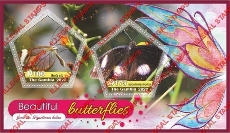 Gambia 2020 Butterflies (different a) Illegal Stamp Souvenir Sheet of 2 Gambia 2020 Butterflies (different a) Illegal Stamp Souvenir Sheet of 2