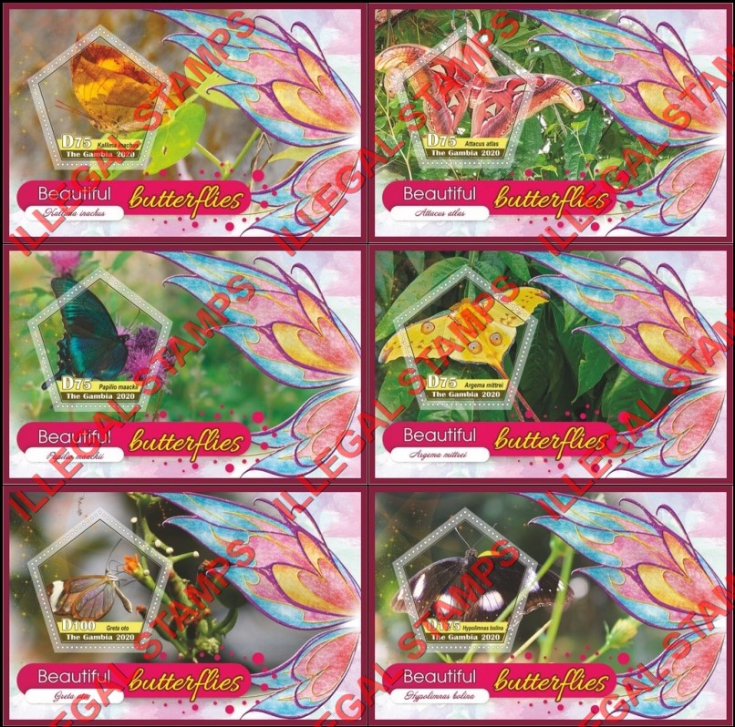 Gambia 2020 Butterflies (different a) Illegal Stamp Souvenir Sheets of 1 Gambia 2020 Butterflies (different a) Illegal Stamp Souvenir Sheets of 1