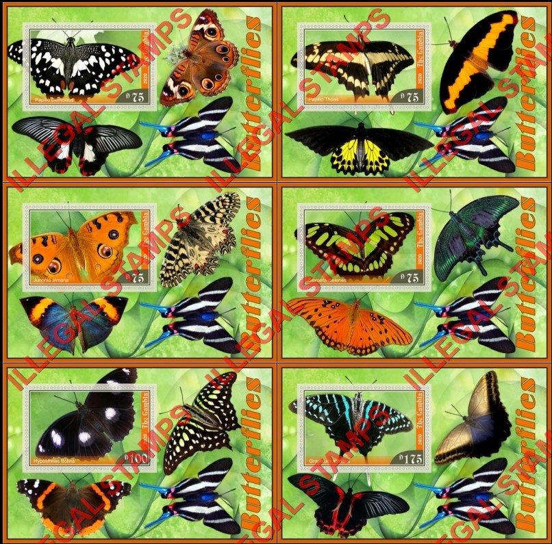 Gambia 2020 Butterflies (different b) Illegal Stamp Souvenir Sheets of 1 Gambia 2020 Butterflies (different b) Illegal Stamp Souvenir Sheets of 1