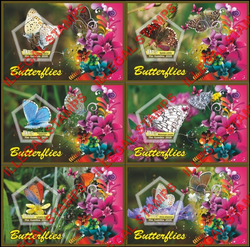 Gambia 2020 Butterflies Illegal Stamp Souvenir Sheets of 1 Gambia 2020 Butterflies Illegal Stamp Souvenir Sheets of 1