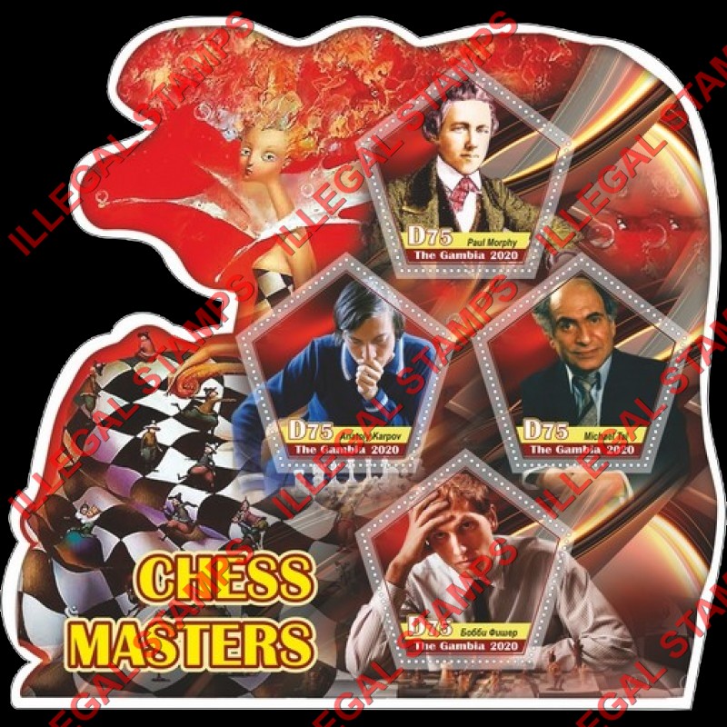 Gambia 2020 Chess Masters Illegal Stamp Souvenir Sheet of 4 Gambia 2020 Chess Masters Illegal Stamp Souvenir Sheet of 4