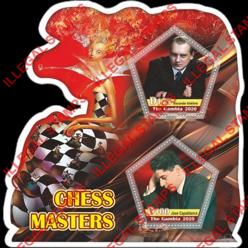 Gambia 2020 Chess Masters Illegal Stamp Souvenir Sheet of 2 Gambia 2020 Chess Masters Illegal Stamp Souvenir Sheet of 2