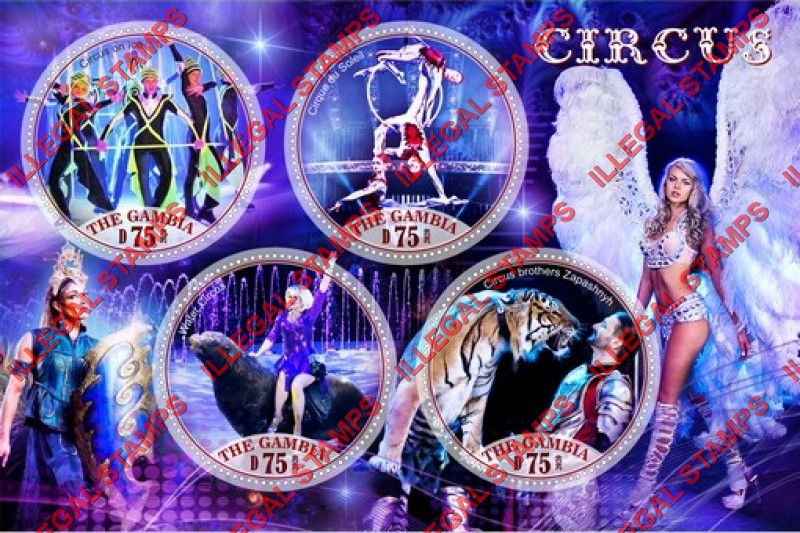 Gambia 2020 Circus Illegal Stamp Souvenir Sheet of 4 Gambia 2020 Circus Illegal Stamp Souvenir Sheet of 4