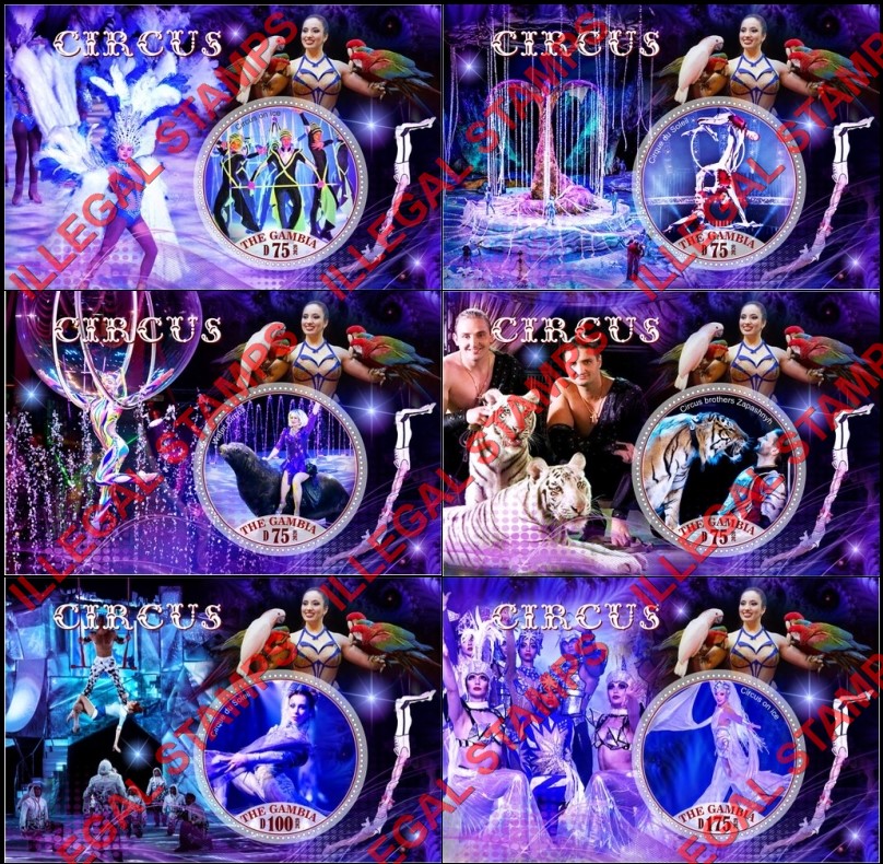 Gambia 2020 Circus Illegal Stamp Souvenir Sheets of 1 Gambia 2020 Circus Illegal Stamp Souvenir Sheets of 1