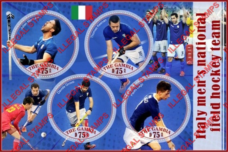 Gambia 2020 Field Hockey Italy Men's National Team Illegal Stamp Souvenir Sheet of 4 Gambia 2020 Field Hockey Italy Men's National Team Illegal Stamp Souvenir Sheet of 4