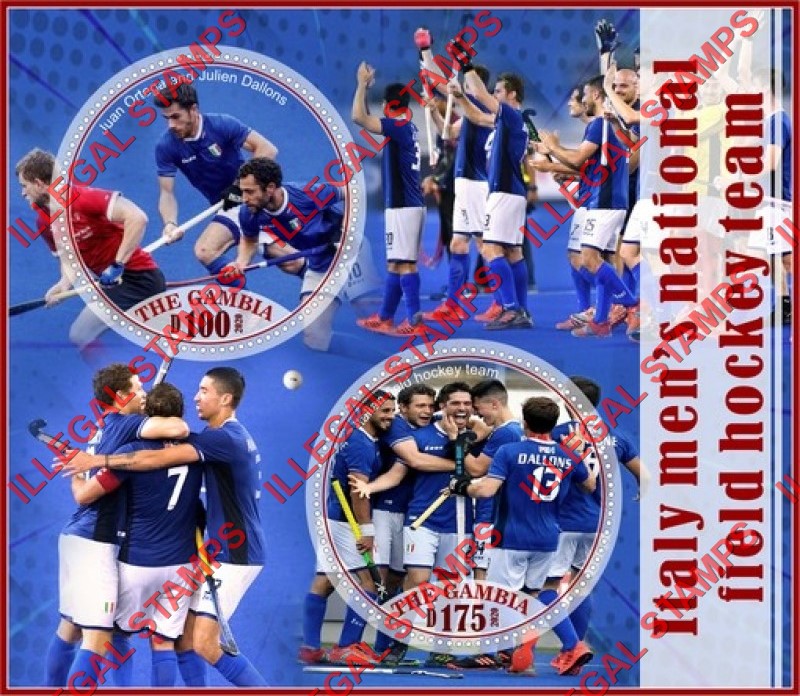Gambia 2020 Field Hockey Italy Men's National Team Illegal Stamp Souvenir Sheet of 2 Gambia 2020 Field Hockey Italy Men's National Team Illegal Stamp Souvenir Sheet of 2