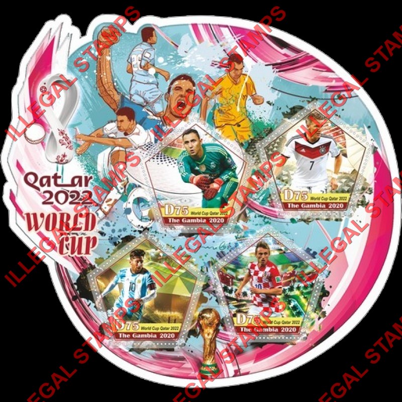 Gambia 2020 FIFA World Cup Soccer in Qatar in 2022 Illegal Stamp Souvenir Sheet of 4 Gambia 2020 FIFA World Cup Soccer in Qatar in 2022 Illegal Stamp Souvenir Sheet of 4