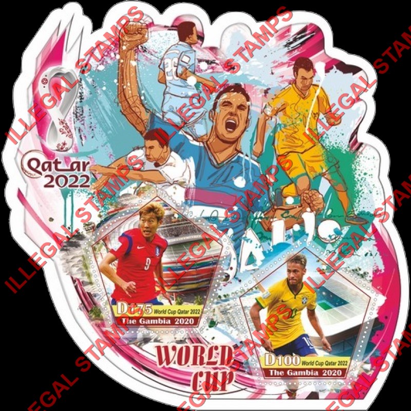 Gambia 2020 FIFA World Cup Soccer in Qatar in 2022 Illegal Stamp Souvenir Sheet of 2 Gambia 2020 FIFA World Cup Soccer in Qatar in 2022 Illegal Stamp Souvenir Sheet of 2