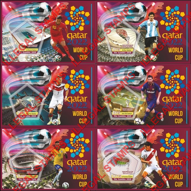 Gambia 2020 FIFA World Cup Soccer in Qatar in 2022 Stadiums Illegal Stamp Souvenir Sheets of 1 Gambia 2020 FIFA World Cup Soccer in Qatar in 2022 Stadiums Illegal Stamp Souvenir Sheets of 1