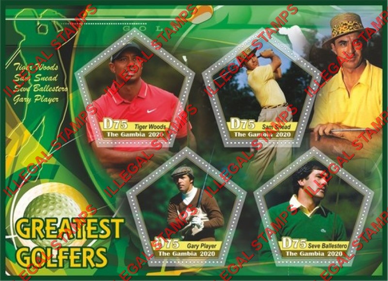 Gambia 2020 Golf Greatest Golfers Illegal Stamp Souvenir Sheet of 4 Gambia 2020 Golf Greatest Golfers Illegal Stamp Souvenir Sheet of 4