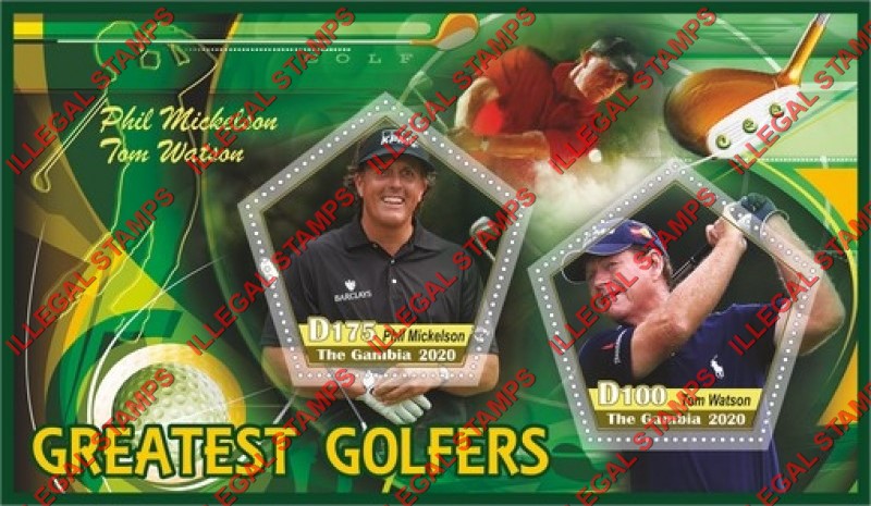 Gambia 2020 Golf Greatest Golfers Illegal Stamp Souvenir Sheet of 2 Gambia 2020 Golf Greatest Golfers Illegal Stamp Souvenir Sheet of 2