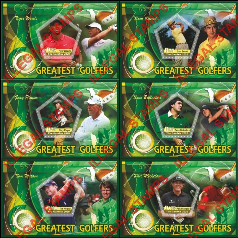 Gambia 2020 Golf Greatest Golfers Illegal Stamp Souvenir Sheets of 1 Gambia 2020 Golf Greatest Golfers Illegal Stamp Souvenir Sheets of 1