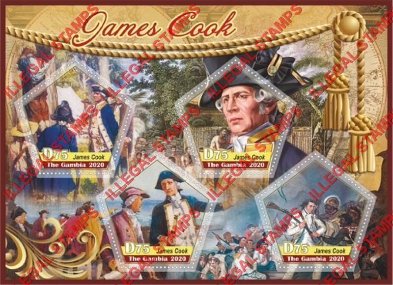 Gambia 2020 James Cook (different) Illegal Stamp Souvenir Sheet of 4 Gambia 2020 James Cook (different) Illegal Stamp Souvenir Sheet of 4