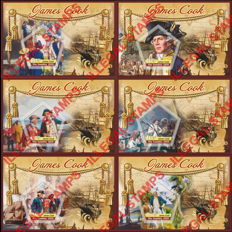 Gambia 2020 James Cook (different) Illegal Stamp Souvenir Sheets of 1 Gambia 2020 James Cook (different) Illegal Stamp Souvenir Sheets of 1