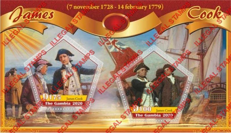 Gambia 2020 James Cook Illegal Stamp Souvenir Sheet of 2 Gambia 2020 James Cook Illegal Stamp Souvenir Sheet of 2