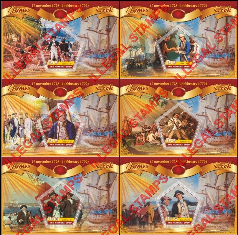 Gambia 2020 James Cook Illegal Stamp Souvenir Sheets of 1 Gambia 2020 James Cook Illegal Stamp Souvenir Sheets of 1
