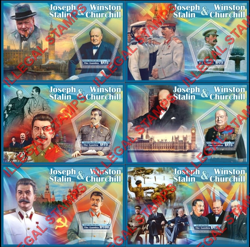 Gambia 2020 Joseph Stalin and Winston Churchill (different) Illegal Stamp Souvenir Sheets of 1 Gambia 2020 Joseph Stalin and Winston Churchill (different) Illegal Stamp Souvenir Sheets of 1
