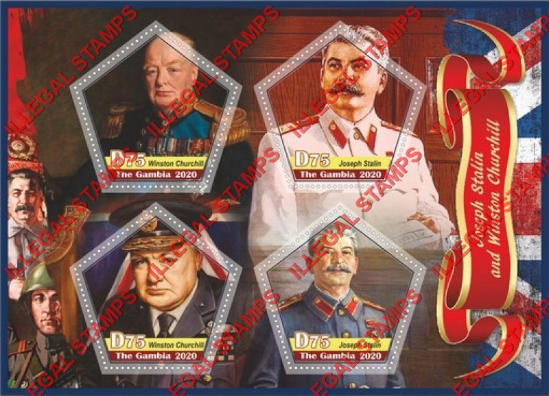 Gambia 2020 Joseph Stalin and Winston Churchill Illegal Stamp Souvenir Sheet of 4 Gambia 2020 Joseph Stalin and Winston Churchill Illegal Stamp Souvenir Sheet of 4