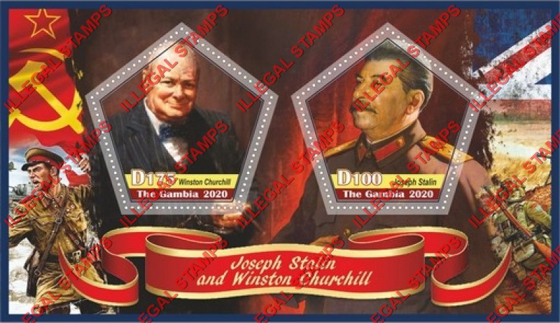 Gambia 2020 Joseph Stalin and Winston Churchill Illegal Stamp Souvenir Sheet of 2 Gambia 2020 Joseph Stalin and Winston Churchill Illegal Stamp Souvenir Sheet of 2