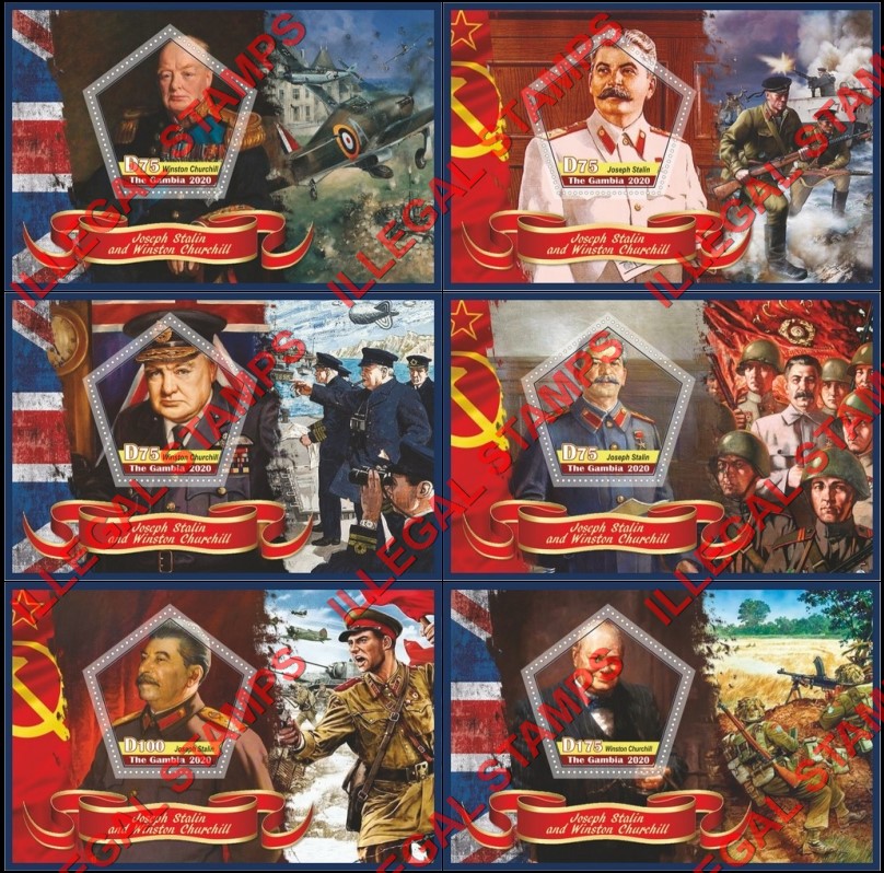 Gambia 2020 Joseph Stalin and Winston Churchill Illegal Stamp Souvenir Sheets of 1 Gambia 2020 Joseph Stalin and Winston Churchill Illegal Stamp Souvenir Sheets of 1