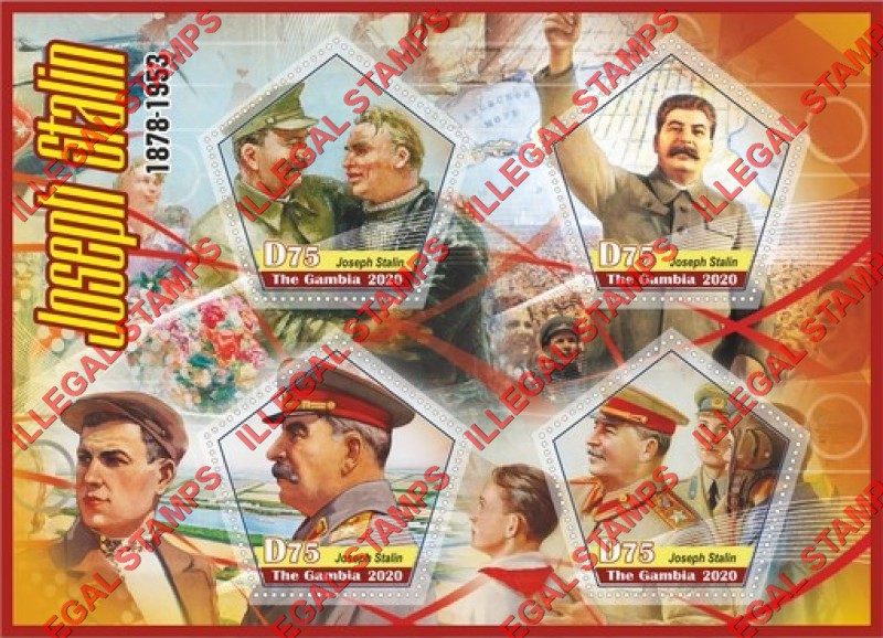 Gambia 2020 Joseph Stalin (different a) Illegal Stamp Souvenir Sheet of 4 Gambia 2020 Joseph Stalin (different a) Illegal Stamp Souvenir Sheet of 4