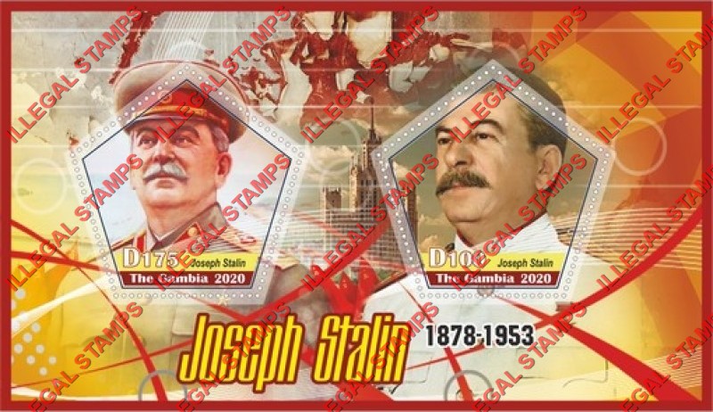 Gambia 2020 Joseph Stalin (different a) Illegal Stamp Souvenir Sheet of 2 Gambia 2020 Joseph Stalin (different a) Illegal Stamp Souvenir Sheet of 2