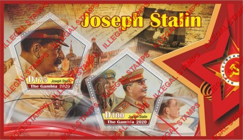 Gambia 2020 Joseph Stalin Illegal Stamp Souvenir Sheet of 2 Gambia 2020 Joseph Stalin Illegal Stamp Souvenir Sheet of 2