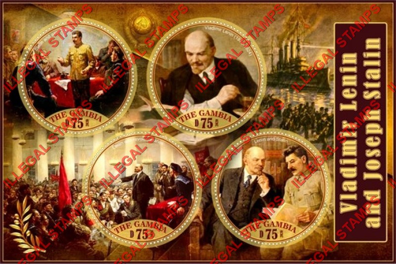 Gambia 2020 Lenin and Stalin (different) Illegal Stamp Souvenir Sheet of 4 Gambia 2020 Lenin and Stalin (different) Illegal Stamp Souvenir Sheet of 4