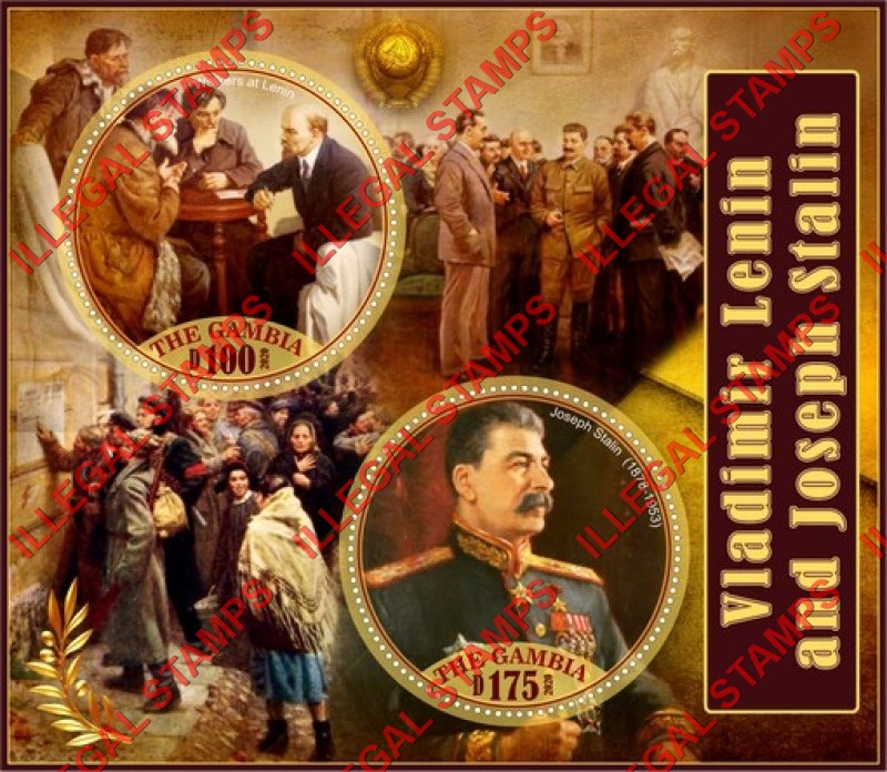 Gambia 2020 Lenin and Stalin (different) Illegal Stamp Souvenir Sheet of 2 Gambia 2020 Lenin and Stalin (different) Illegal Stamp Souvenir Sheet of 2