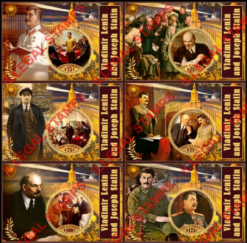 Gambia 2020 Lenin and Stalin (different) Illegal Stamp Souvenir Sheets of 1 Gambia 2020 Lenin and Stalin (different) Illegal Stamp Souvenir Sheets of 1