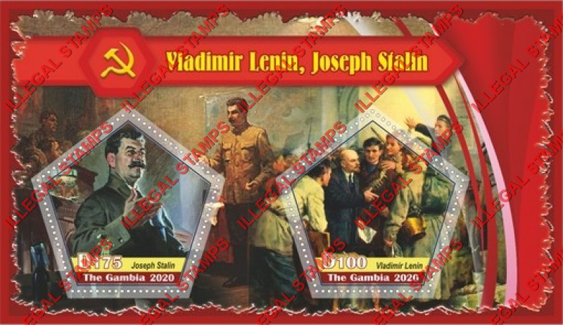 Gambia 2020 Lenin and Stalin Illegal Stamp Souvenir Sheet of 2 Gambia 2020 Lenin and Stalin Illegal Stamp Souvenir Sheet of 2