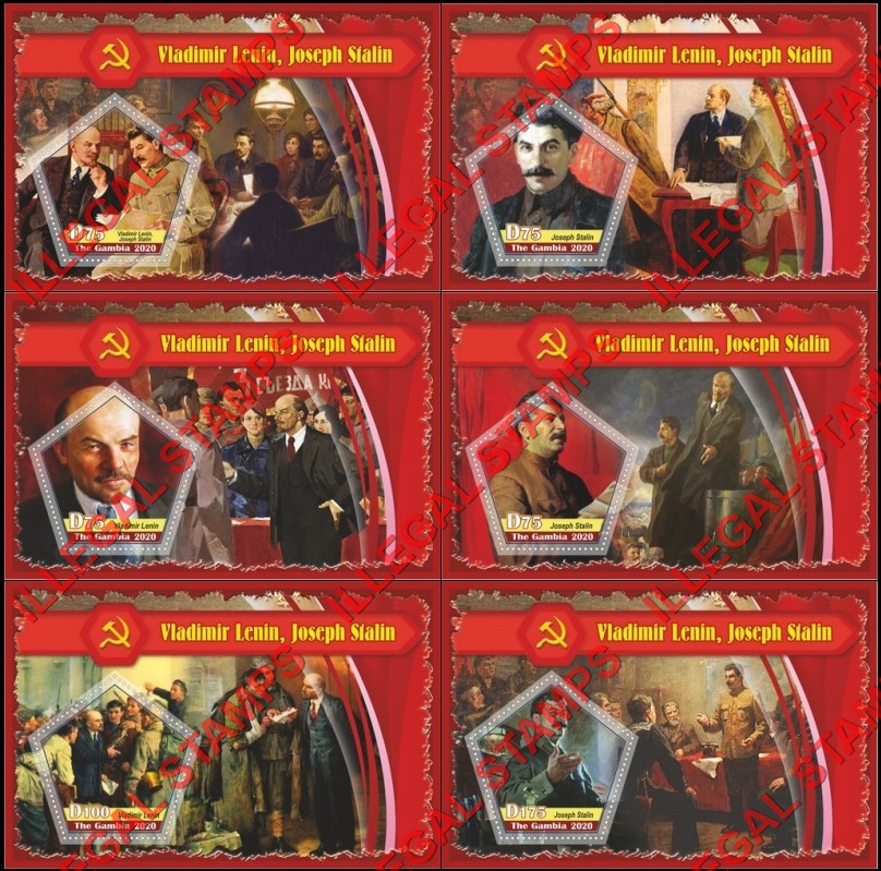 Gambia 2020 Lenin and Stalin Illegal Stamp Souvenir Sheets of 1 Gambia 2020 Lenin and Stalin Illegal Stamp Souvenir Sheets of 1