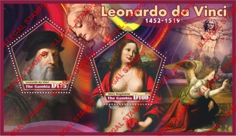 Gambia 2020 Leonardo da Vinci Paintings Illegal Stamp Souvenir Sheet of 2 Gambia 2020 Leonardo da Vinci Paintings Illegal Stamp Souvenir Sheet of 2