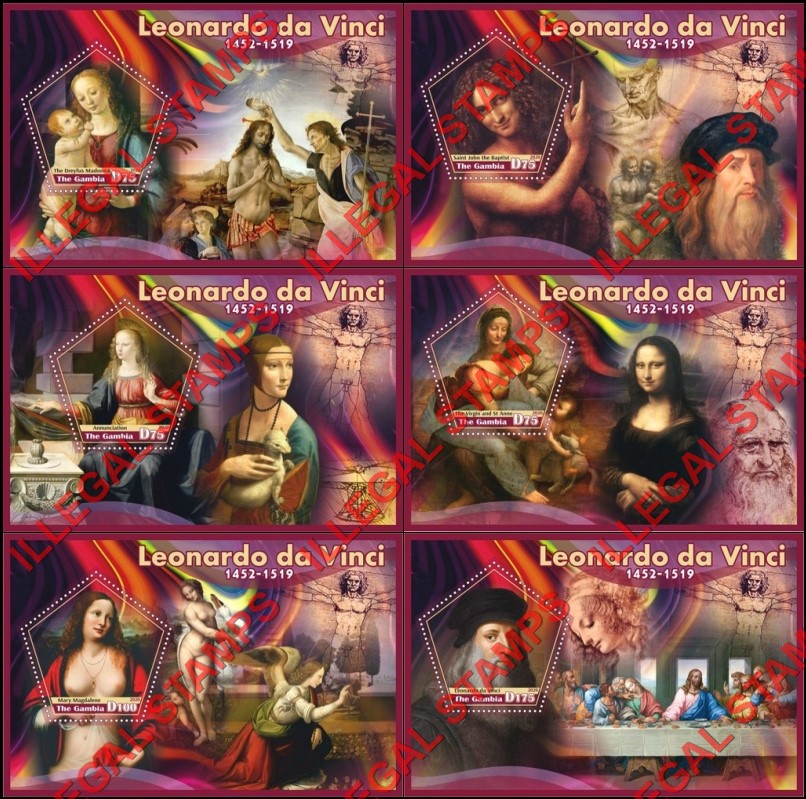 Gambia 2020 Leonardo da Vinci Paintings Illegal Stamp Souvenir Sheets of 1 Gambia 2020 Leonardo da Vinci Paintings Illegal Stamp Souvenir Sheets of 1