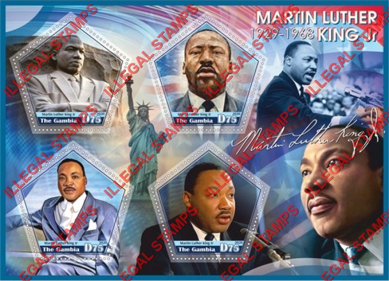 Gambia 2020 Martin Luther King Jr. Illegal Stamp Souvenir Sheet of 4 Gambia 2020 Martin Luther King Jr. Illegal Stamp Souvenir Sheet of 4