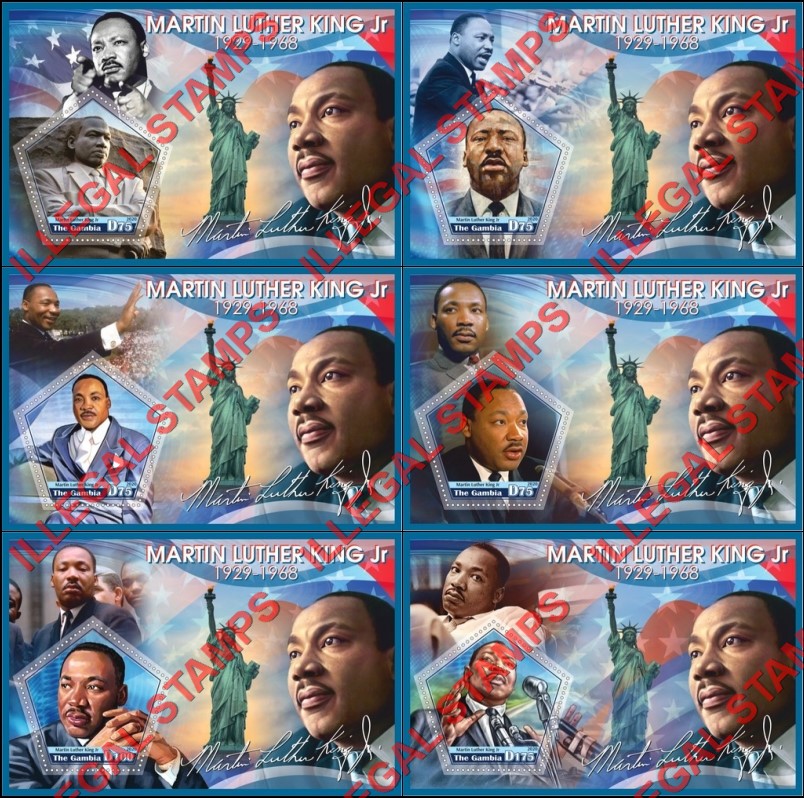 Gambia 2020 Martin Luther King Jr. Illegal Stamp Souvenir Sheets of 1 Gambia 2020 Martin Luther King Jr. Illegal Stamp Souvenir Sheets of 1