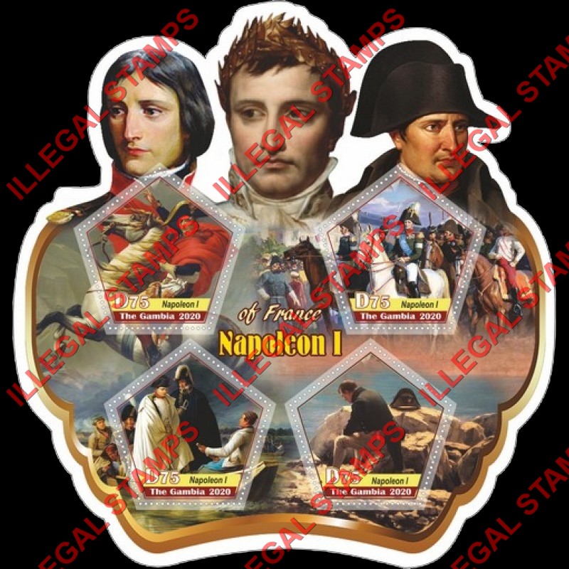 Gambia 2020 Napoleon (different) Illegal Stamp Souvenir Sheet of 4 Gambia 2020 Napoleon (different) Illegal Stamp Souvenir Sheet of 4