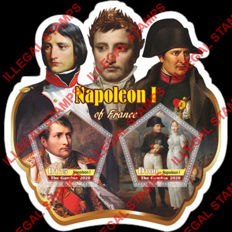 Gambia 2020 Napoleon (different) Illegal Stamp Souvenir Sheet of 2 Gambia 2020 Napoleon (different) Illegal Stamp Souvenir Sheet of 2