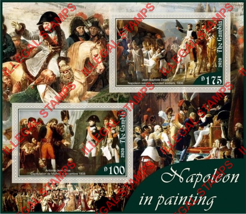 Gambia 2020 Napoleon in Paintings Illegal Stamp Souvenir Sheet of 2 Gambia 2020 Napoleon in Paintings Illegal Stamp Souvenir Sheet of 2