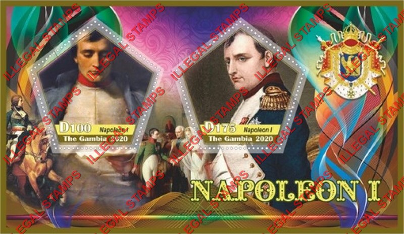 Gambia 2020 Napoleon Illegal Stamp Souvenir Sheet of 2 Gambia 2020 Napoleon Illegal Stamp Souvenir Sheet of 2