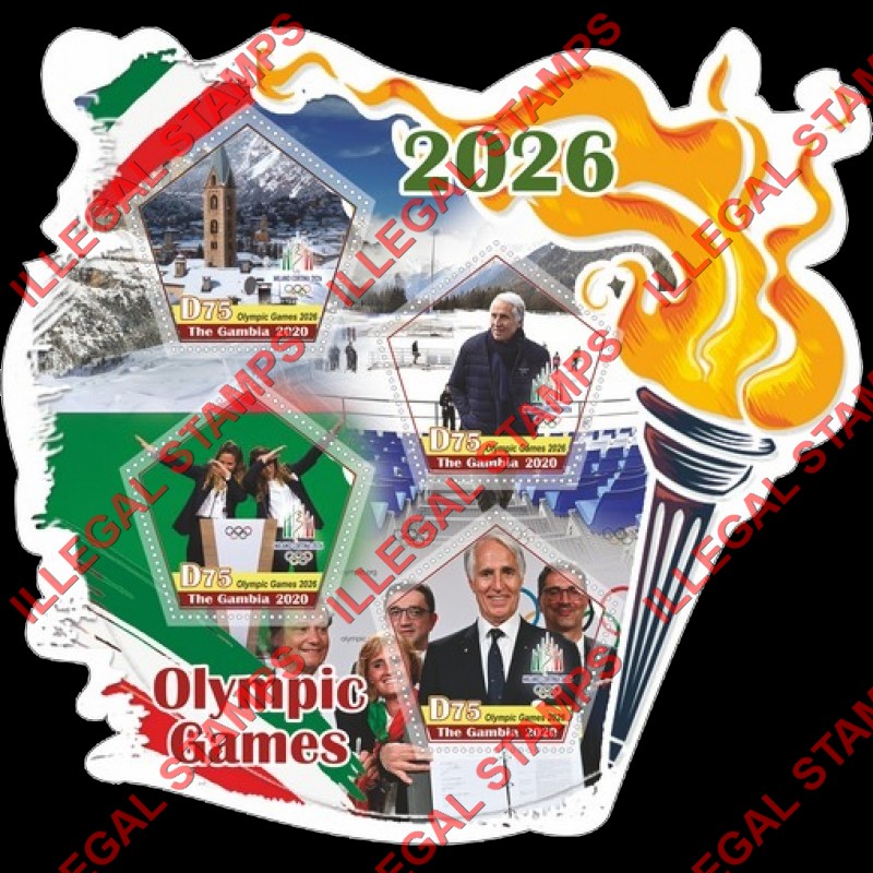 Gambia 2020 Olympic Games in 2026 Illegal Stamp Souvenir Sheet of 4 Gambia 2020 Olympic Games in 2026 Illegal Stamp Souvenir Sheet of 4