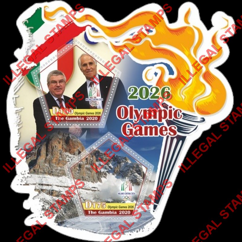 Gambia 2020 Olympic Games in 2026 Illegal Stamp Souvenir Sheet of 2 Gambia 2020 Olympic Games in 2026 Illegal Stamp Souvenir Sheet of 2