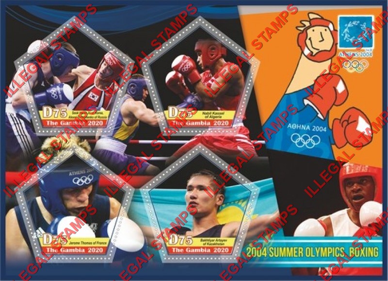Gambia 2020 Olympic Games in Athens in 2004 Boxing Illegal Stamp Souvenir Sheet of 4 Gambia 2020 Olympic Games in Athens in 2004 Boxing Illegal Stamp Souvenir Sheet of 4